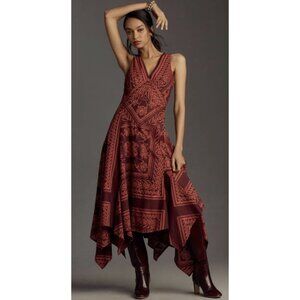 ANTHROPOLOGIE PILCRO Crimson Cotton Pilcro Burnout V-Neck Velvety Dress - Size 4